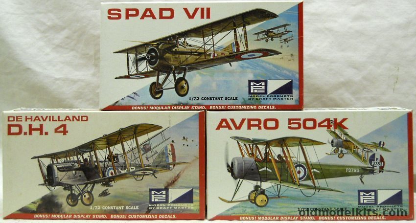 MPC 1/72 50041-50 Spad VII / 5003-50 De Havilland DH-4 / 5005-50 Avro 504K - (ex-Airfix) plastic model kit